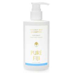 Pure Fiji Coconut Milk Shampoo bottle on shelf, delivering gentle cleansing for daily hair care.