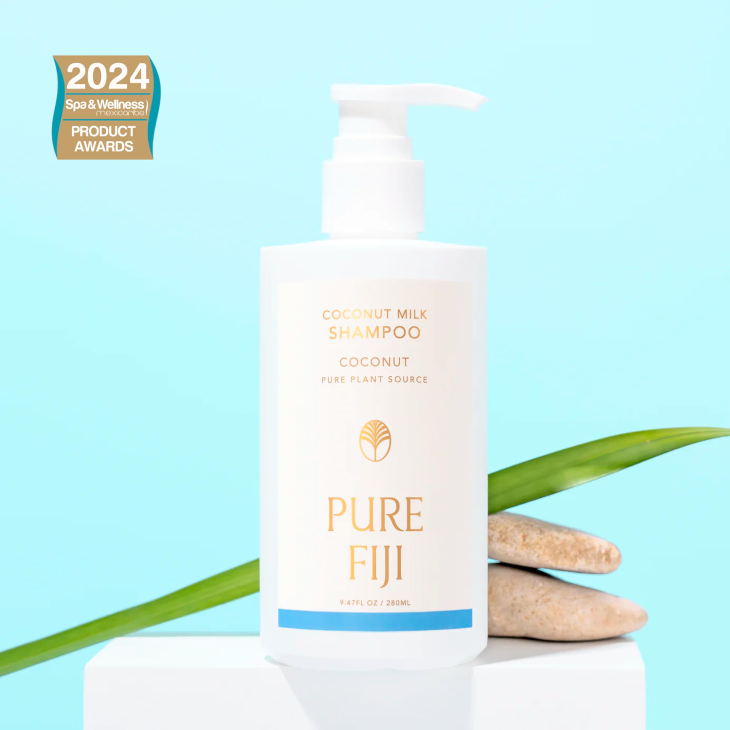 Pure Fiji Coconut Milk Shampoo ingredients blend, including virgin coconut and macadamia oils for nourishment.