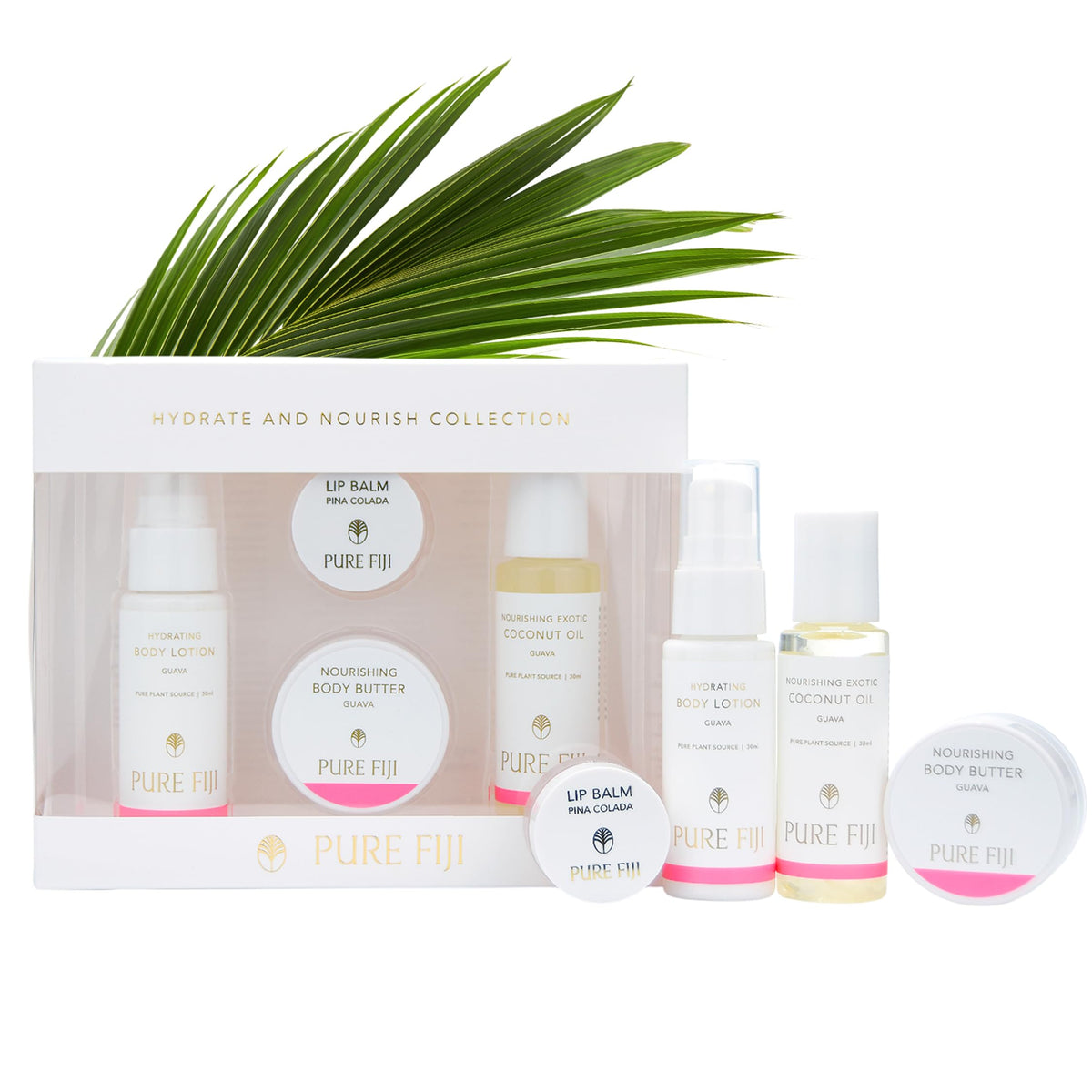 Pure Fiji Hydrate & Nourish Gift Set on display, ideal for holiday gifts.