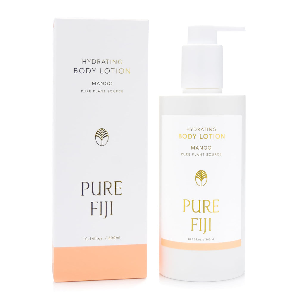Pure Fiji Mango Hydrating Body Lotion bottle showcases tropical hydration for daily moisture.