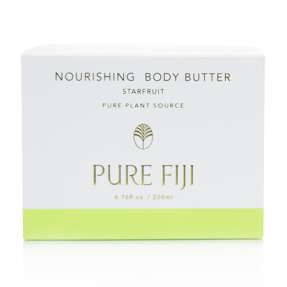 Pure Fiji Nourishing Body Butter starfruit application reveals fast absorption.