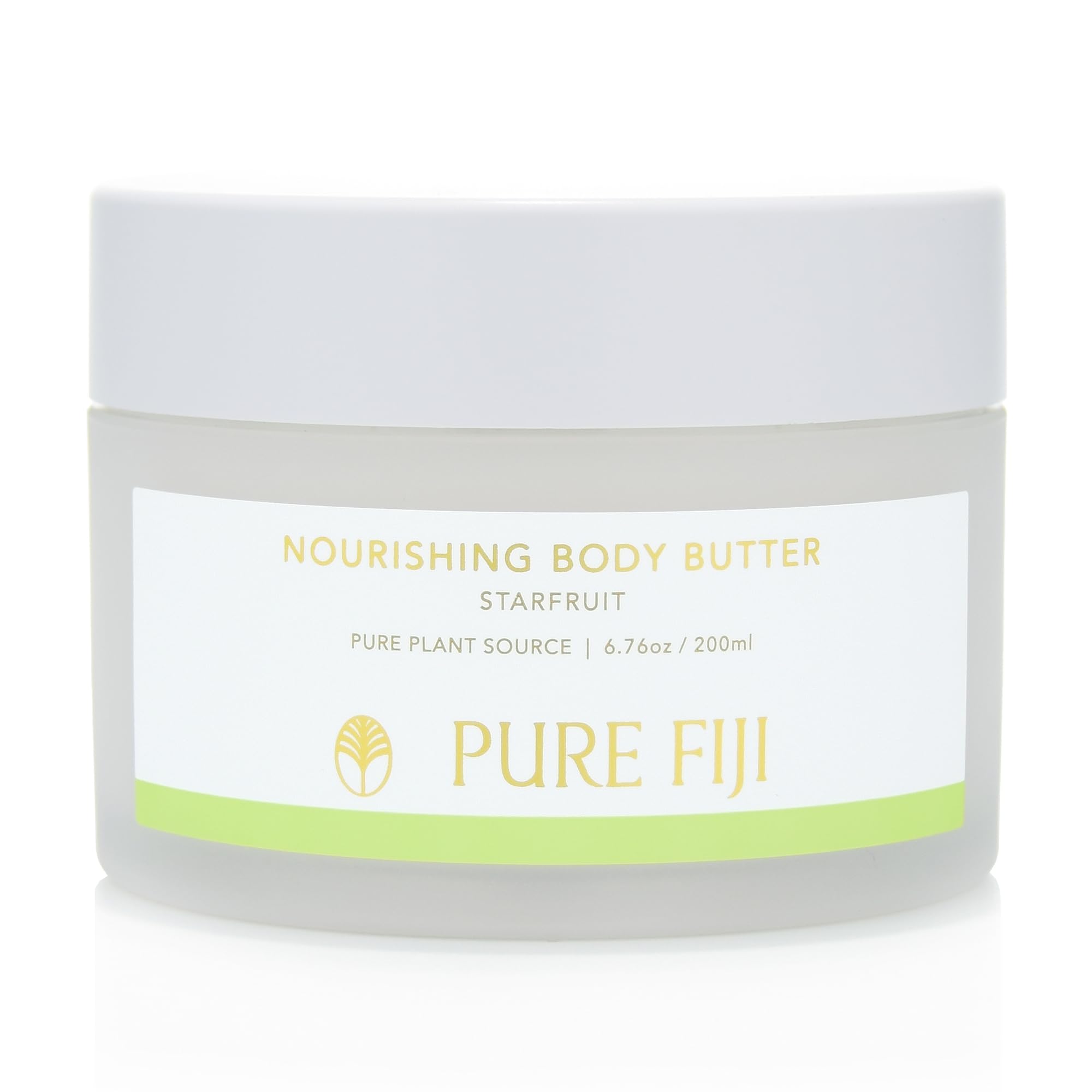 Pure Fiji Nourishing Body Butter starfruit bottle pour highlights rich hydration.