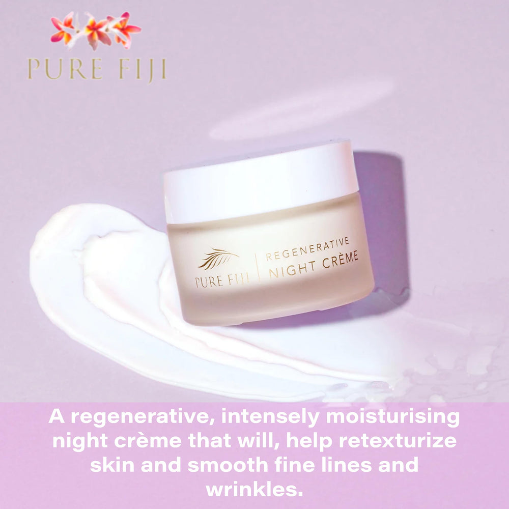 PURE FIJI Regenerative Night Cream on skin delivers lasting moisture and smoother texture.
