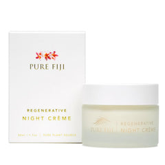 PURE FIJI Regenerative Night Cream tube closeup showing premium texture for overnight hydration.