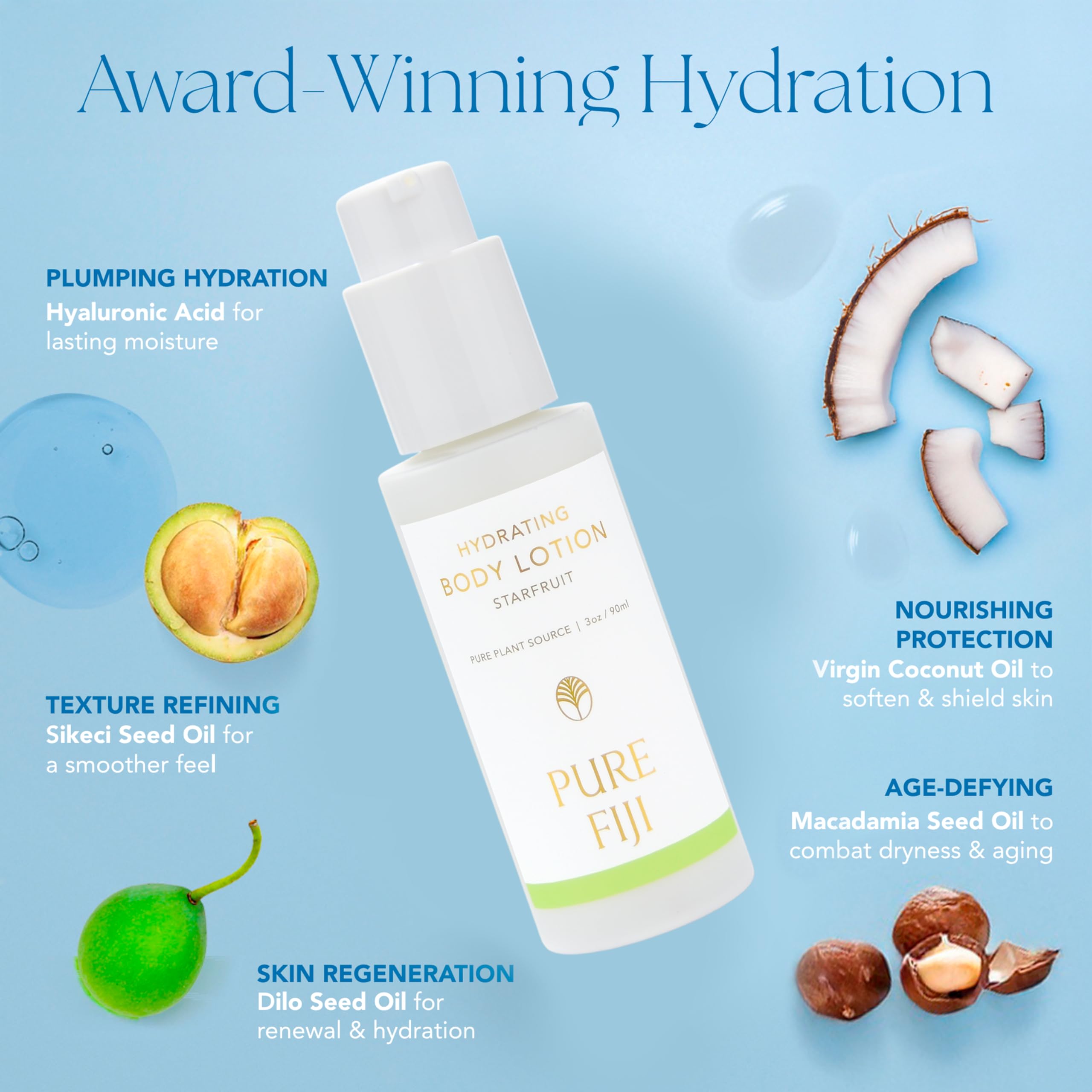 Pure Fiji Hydrating Body Lotion application on arm demonstrates fast absorption.
