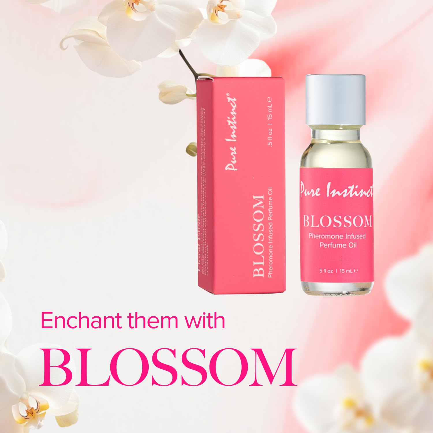 Pure Instinct BLOSSOM roll-on application, convenient oil-based scent for layering.