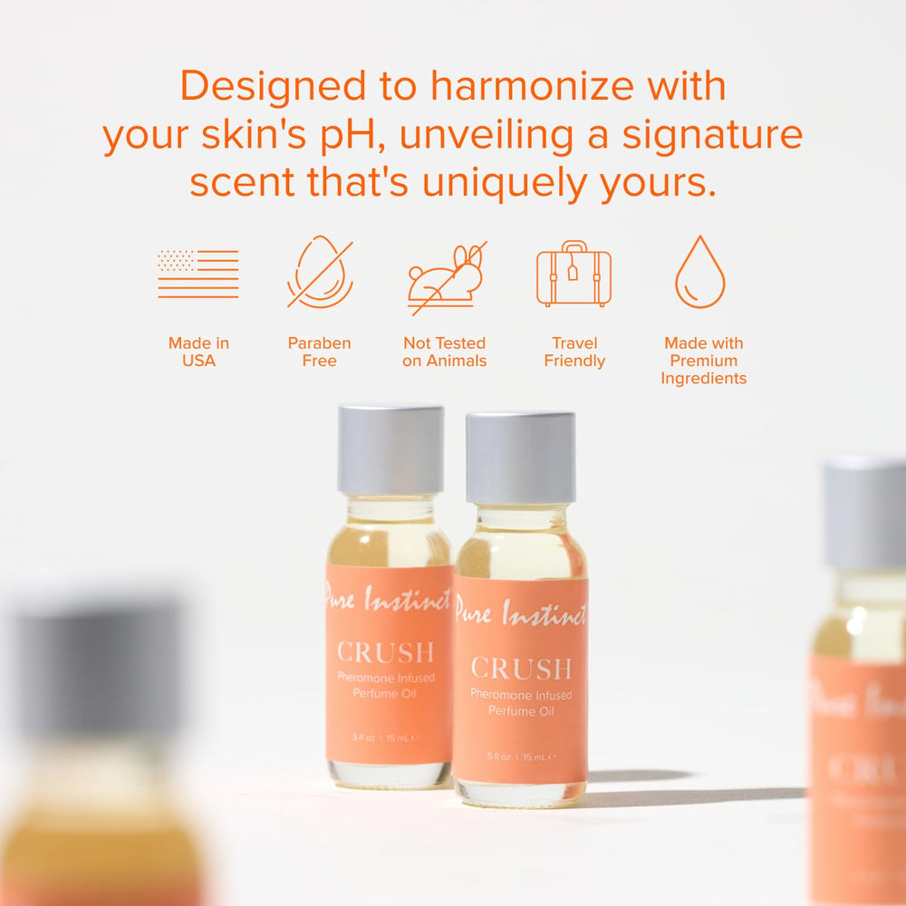 Pure Instinct CRUSH contains Italian pheromones designed to harmonize with skin chemistry.