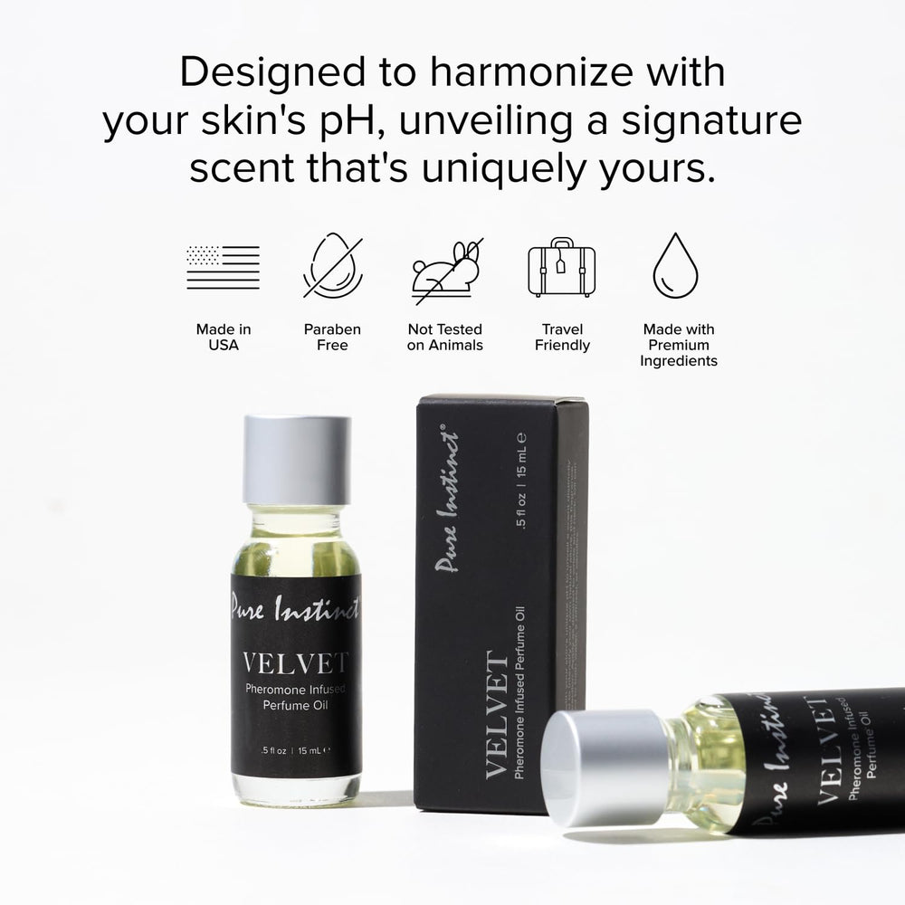 Pure Instinct Velvet bottle pictured with diffuser and bath setup.