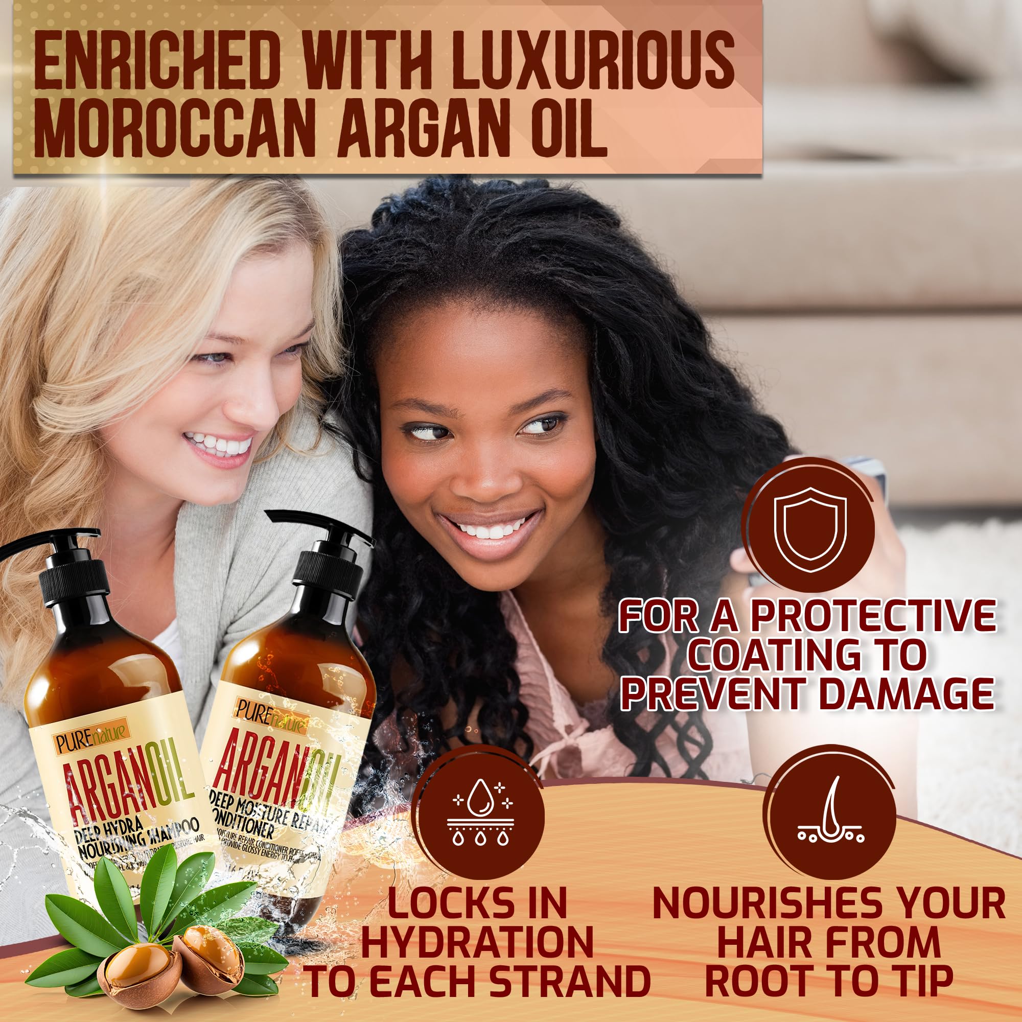 Pure Nature Lux Spa Argan Oil Conditioner bottle for smooth, frizz-free hair.