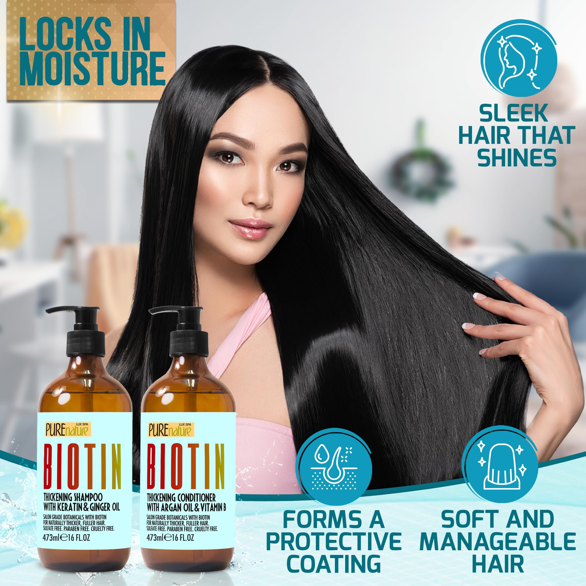 Pure Nature Lux Spa biotin conditioner reveals softer, more manageable hair.
