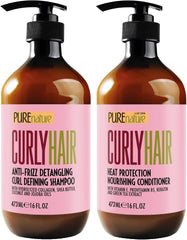 Pure Nature Lux Spa curly shampoo bottle highlighting deep hydration for curls.