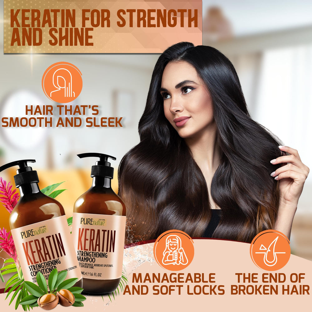 Pure Nature Lux Spa keratin conditioner tube closeup emphasizing smoothing action