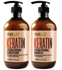 Pure Nature Lux Spa keratin shampoo bottle closeup highlighting gentle cleansing