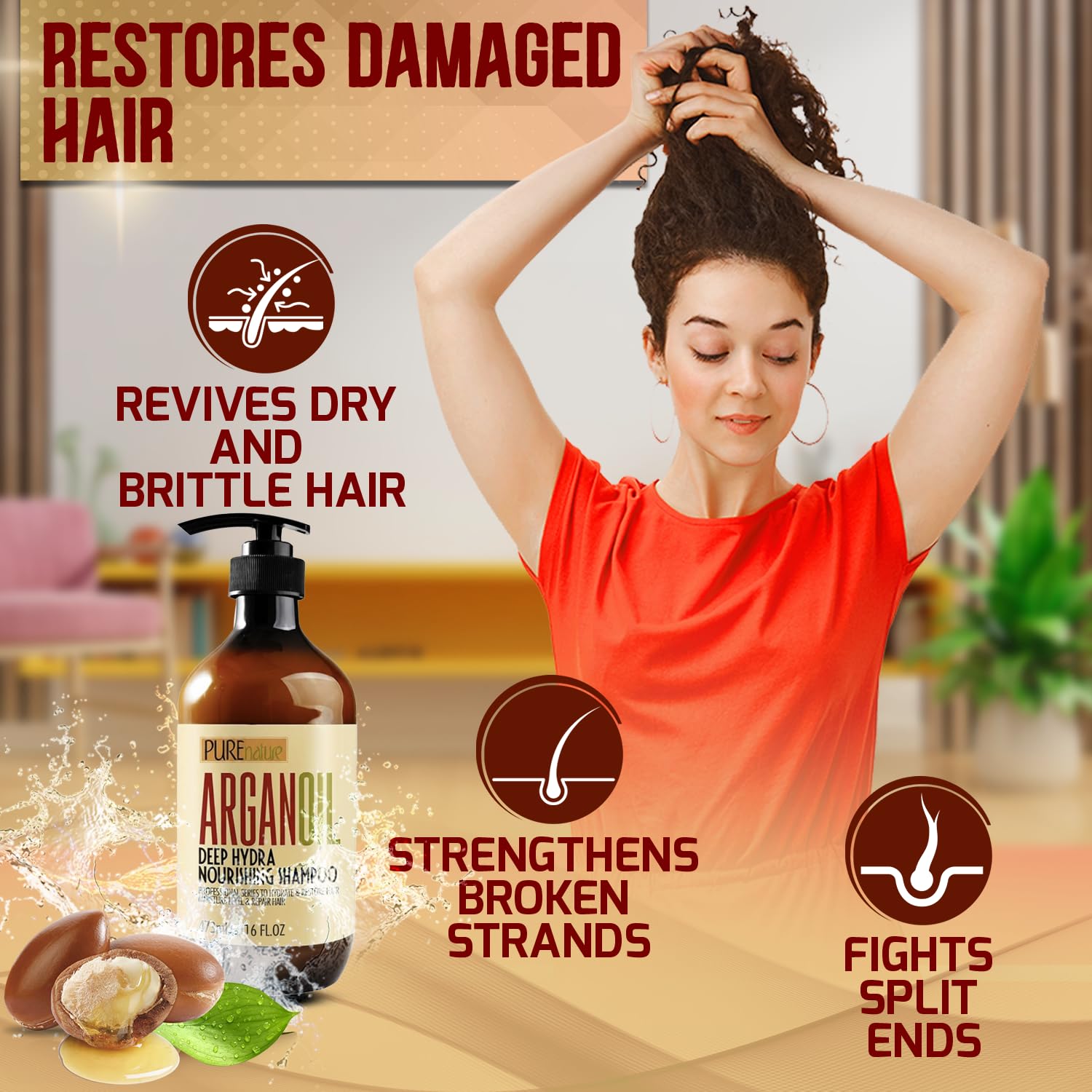 Curly and dry hair textures improved by Pure Nature Lux Spa Moroccan Argan Oil Shampoo