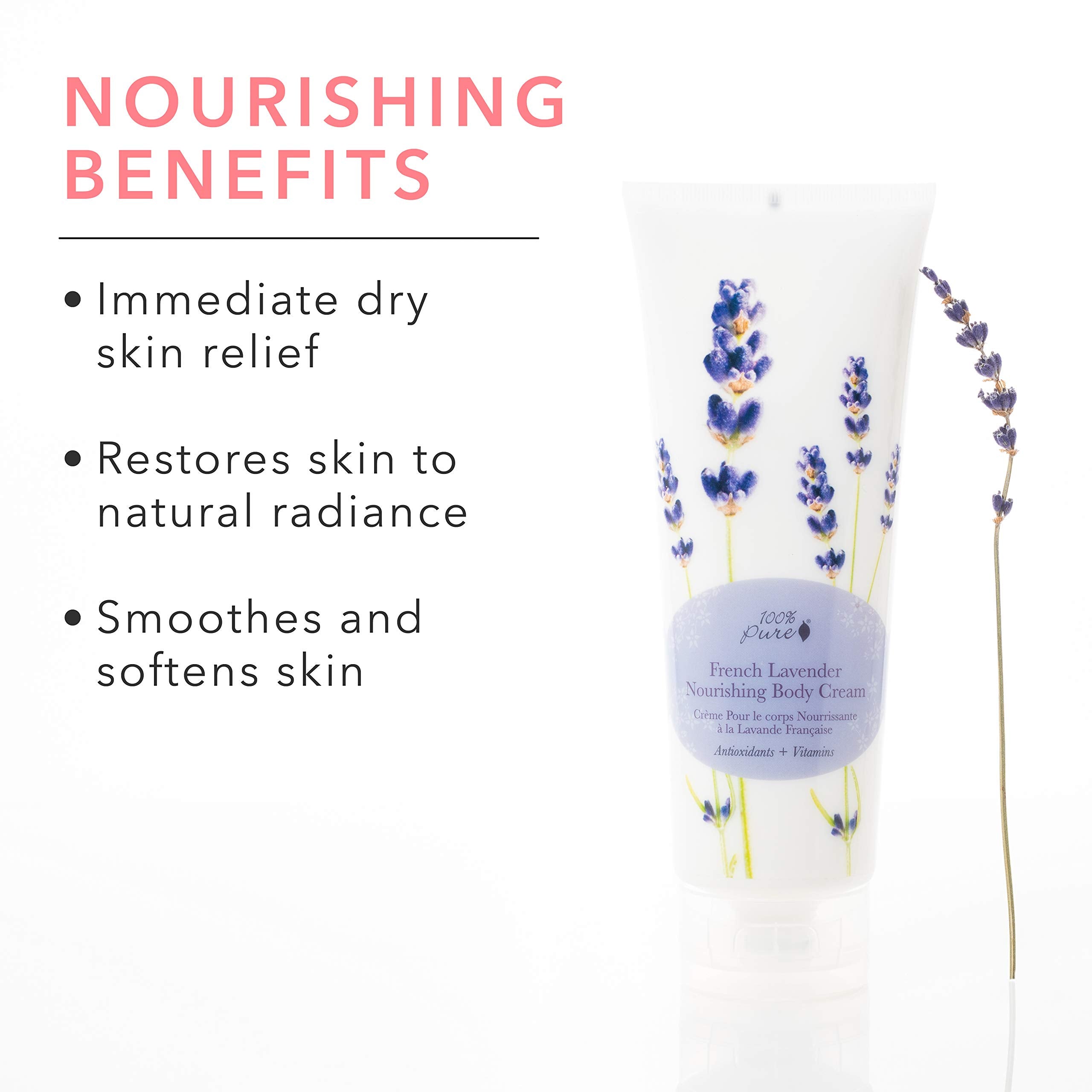 Close-up of creamy texture from 100% PURE Nourishing Body Cream for rich hydration