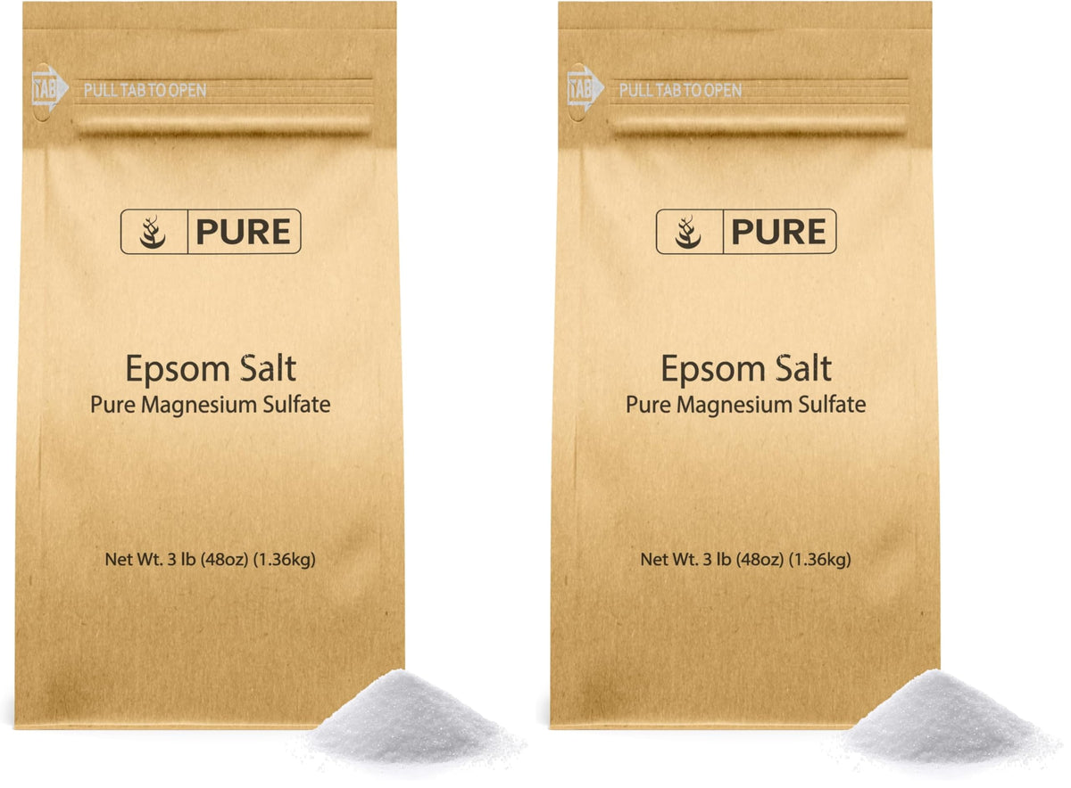Pure Original Ingredients Epsom Salt bulk pack, two 3 lb bags, ideal for large soaks.
