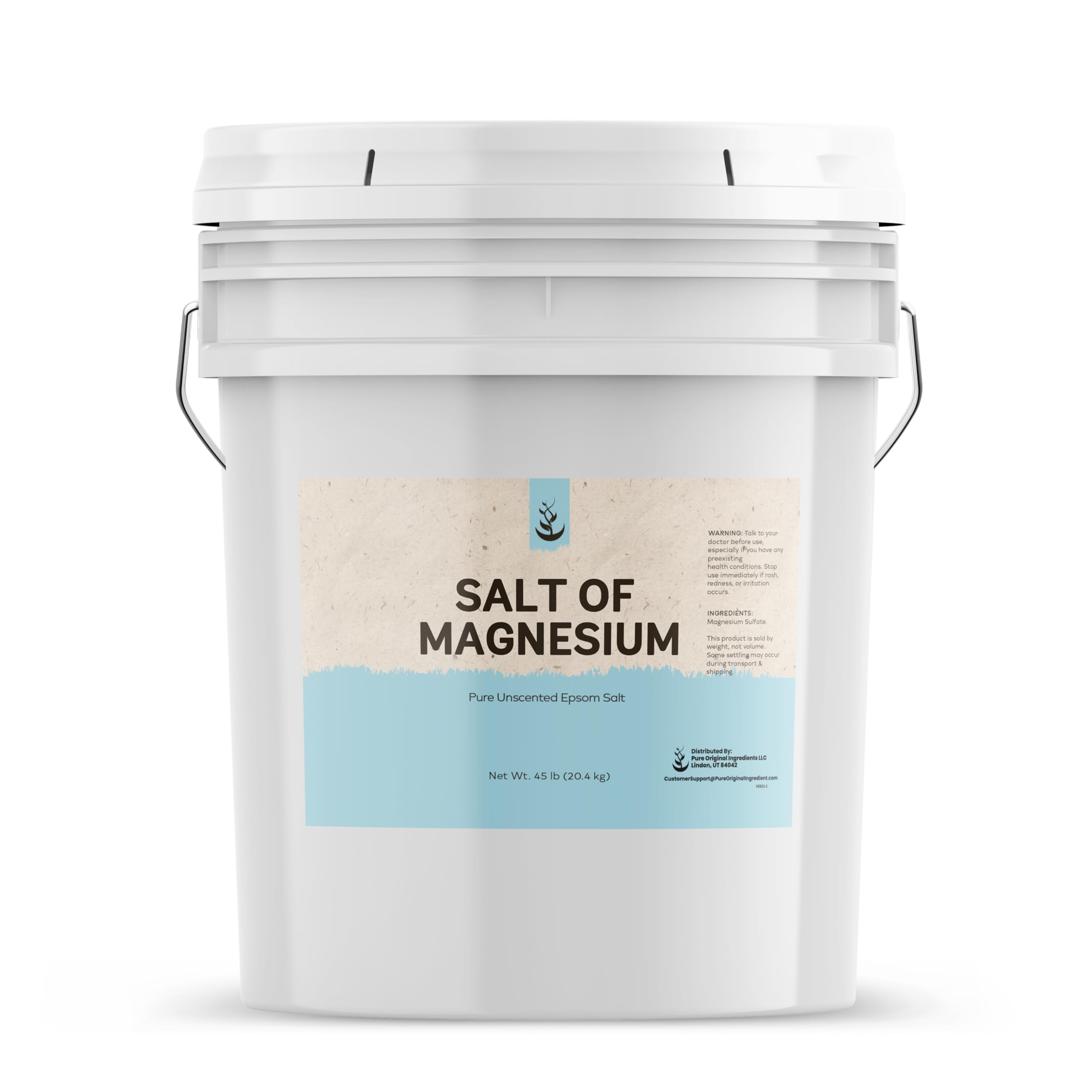 Pure Original Ingredients salt of magnesium in a 5-gallon bucket for versatile bath soaks.