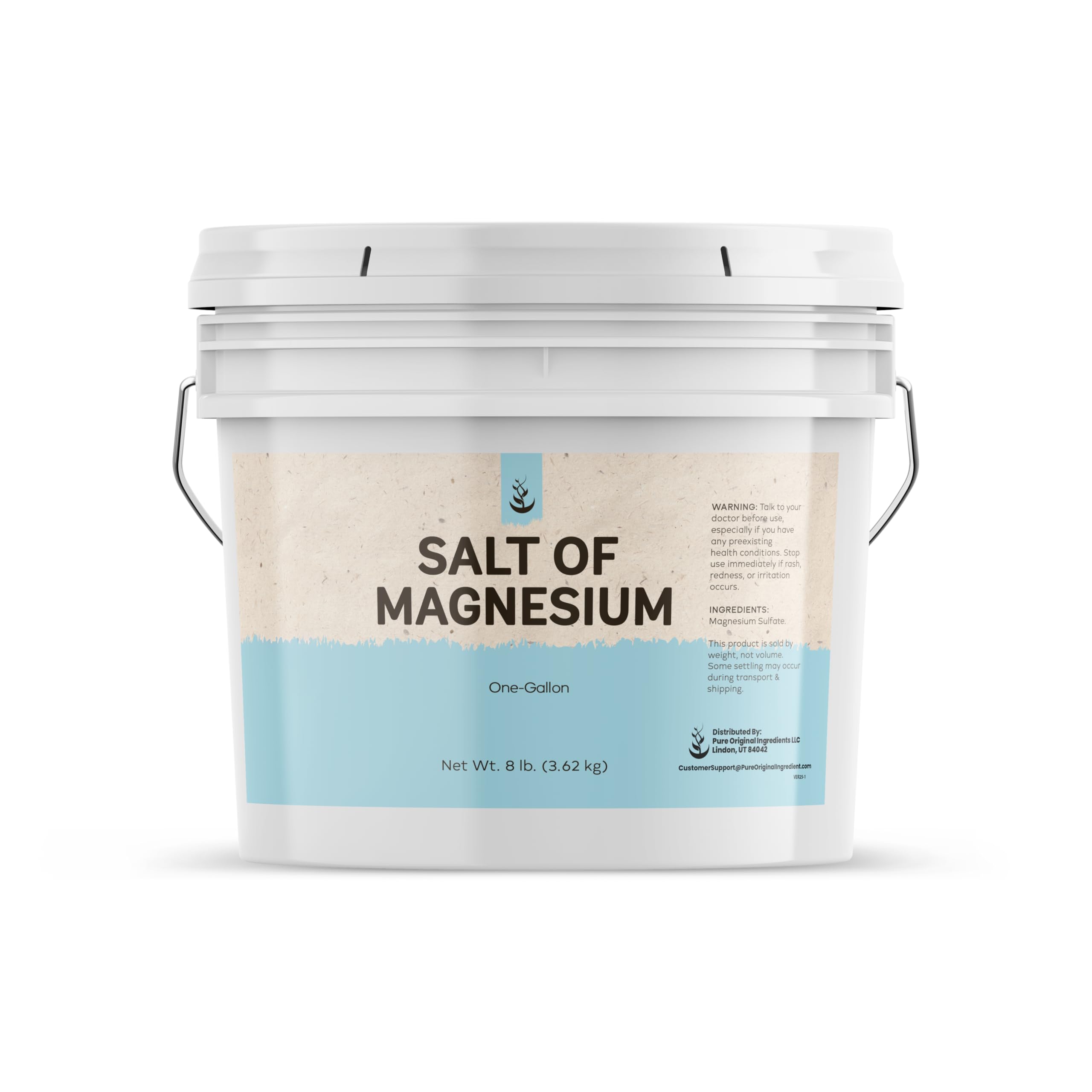 Pure Original Ingredients Salt of Magnesium in a resealable bucket for easy storage