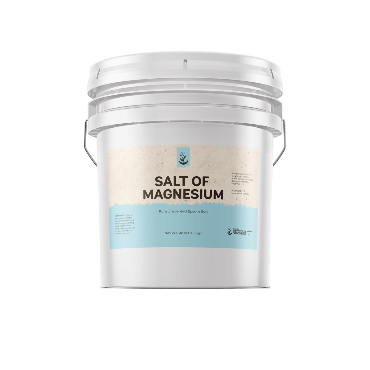 Pure Original Ingredients Salt of Magnesium bucket for easy storage and resealability.