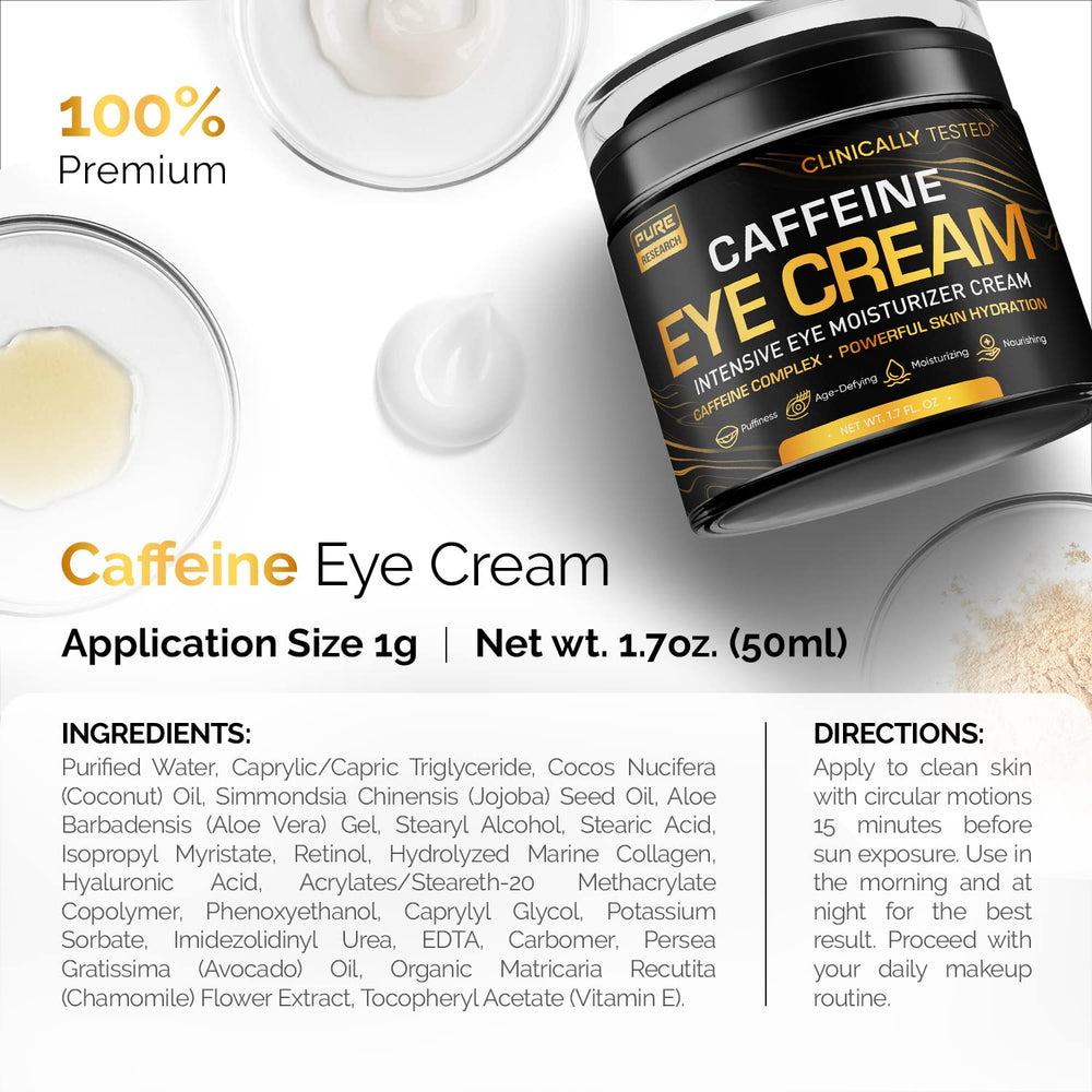 Pure Research caffeine eye cream combines caffeine and vitamin C antioxidants
