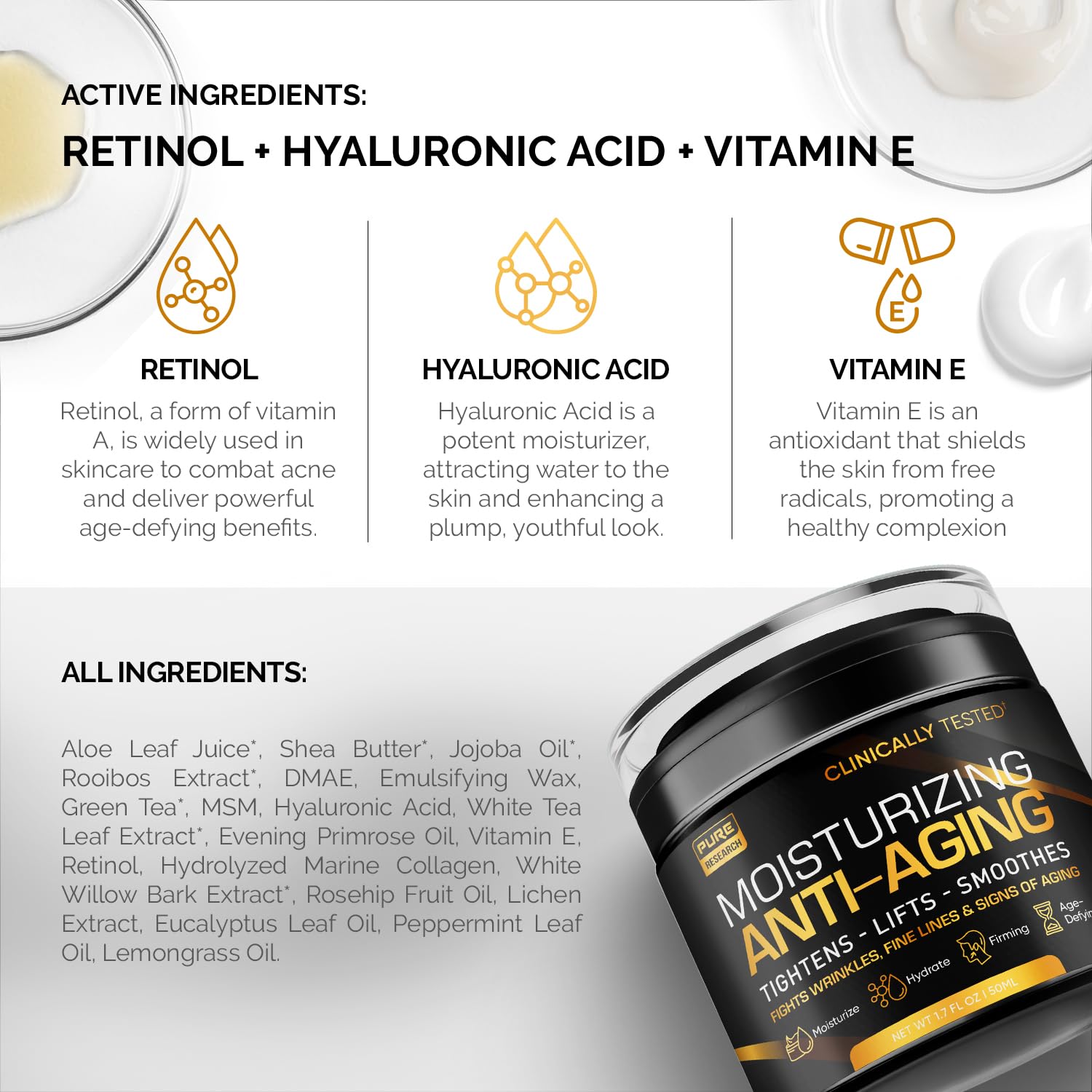 Pure Research men's face cream packaging box shown for premium anti-aging care.