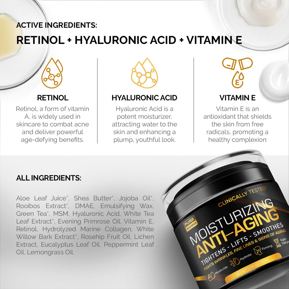 Pure Research men's face cream packaging box shown for premium anti-aging care.