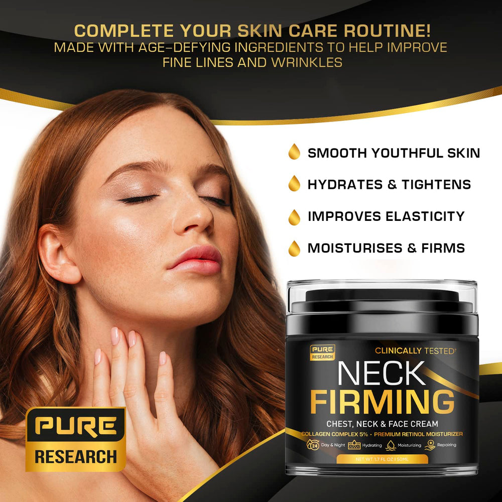 Embellished jar of Pure Research neck firming cream with retinol and collagen