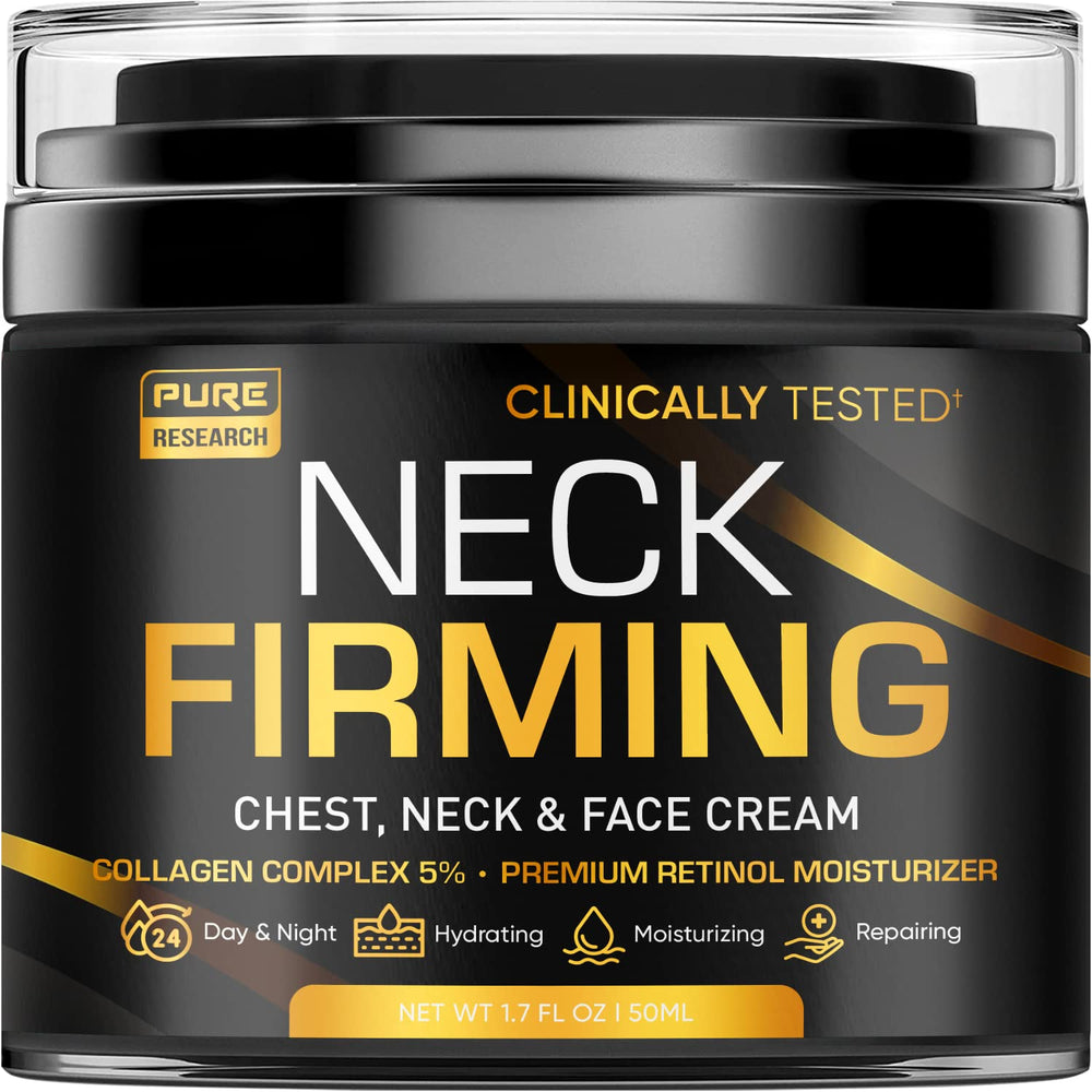 Pure Research neck firming cream jar closeup showing rich texture for hydration