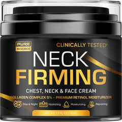 Pure Research neck firming cream jar closeup showing rich texture for hydration