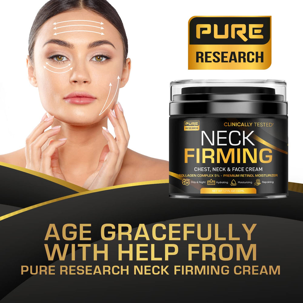 Pure Research neck firming cream on a bedside table as part of daily routine