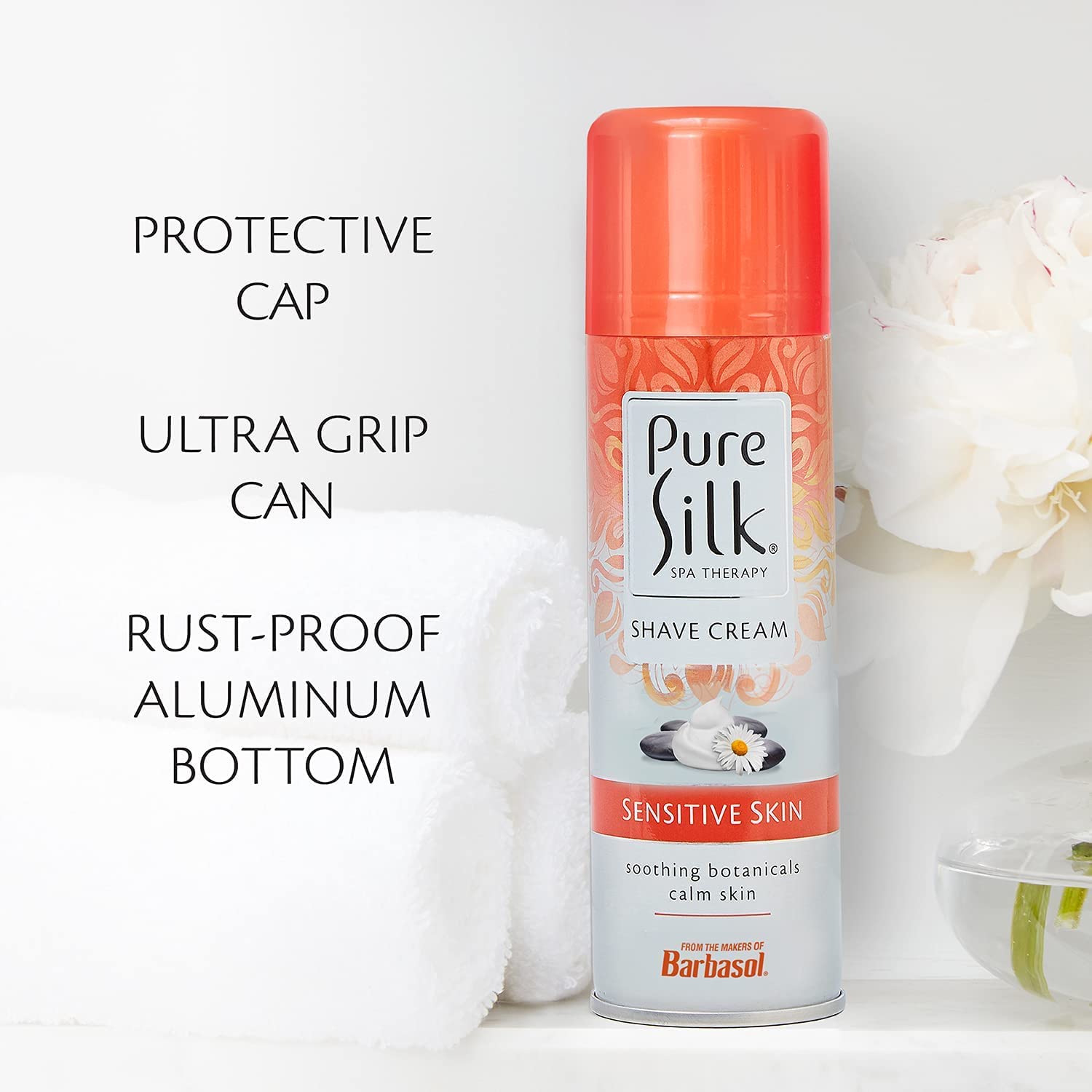 Pure Silk ingredients aloe thyme papaya willow-bark graphic highlights soothing feel