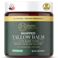 Pure Truth Beef Tallow Skin jar shows rich hydration for daily moisturizer.