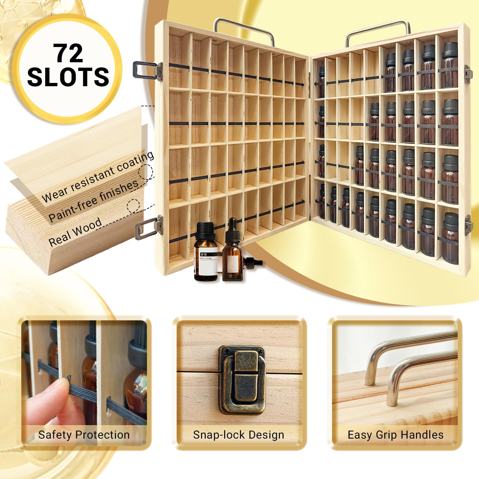 Pure Vie 72-slot box keeps 5–15 ml bottles neatly arranged