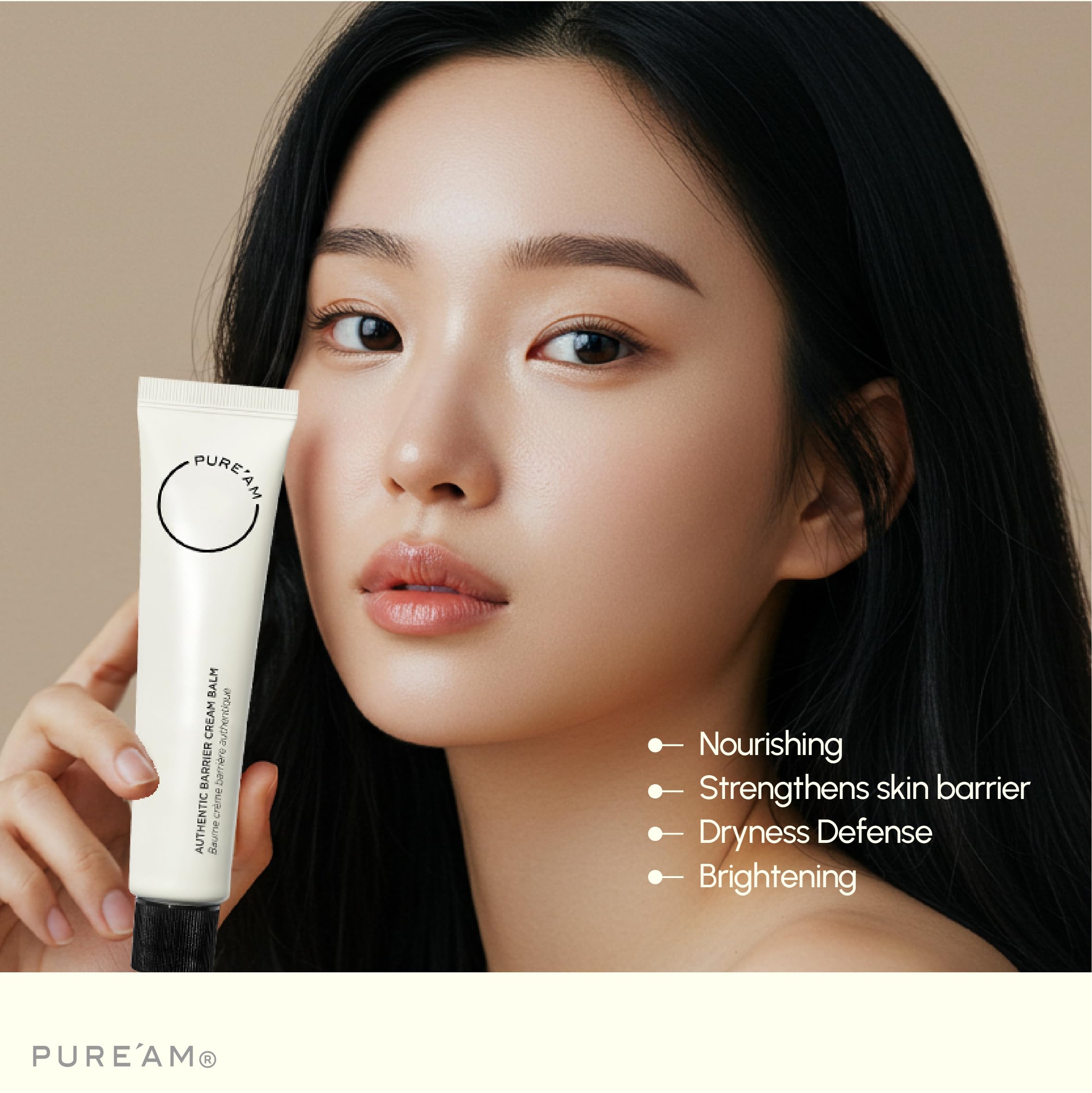 PURE'AM moisturizer texture swatch demonstrates quick absorption and non-greasy finish.