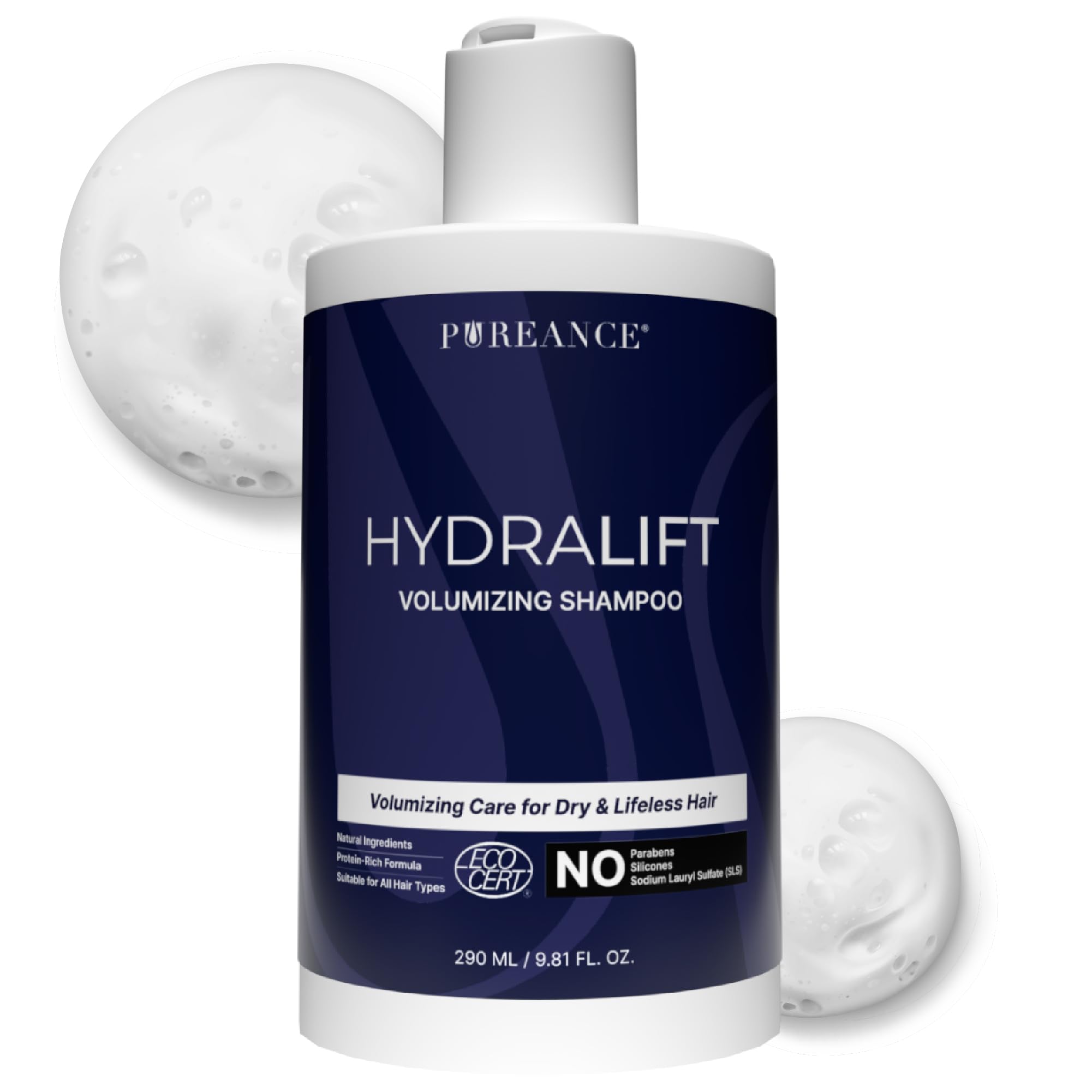 Pureance Hydralift volume bottle showing lift for fine hair