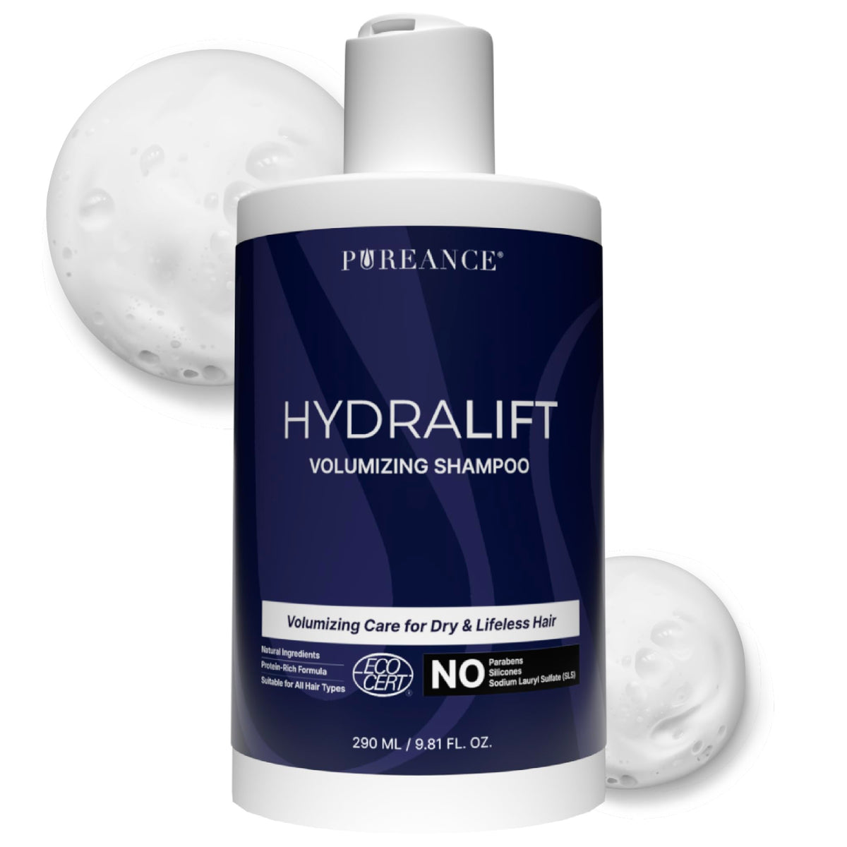 Pureance Hydralift volume bottle showing lift for fine hair