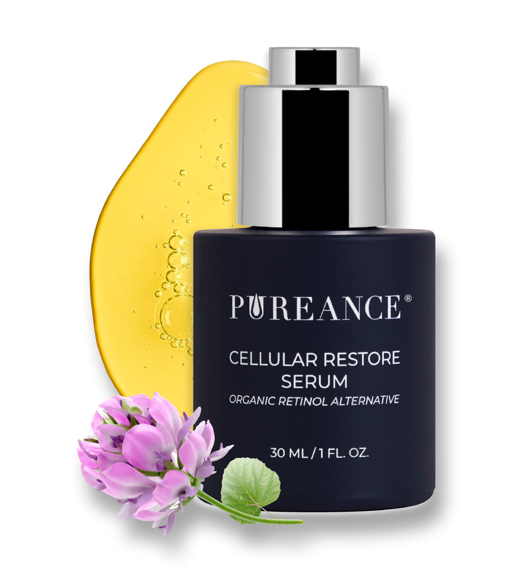 PUREANCE Bakuchiol serum bottle highlights premium packaging for daily anti-aging care