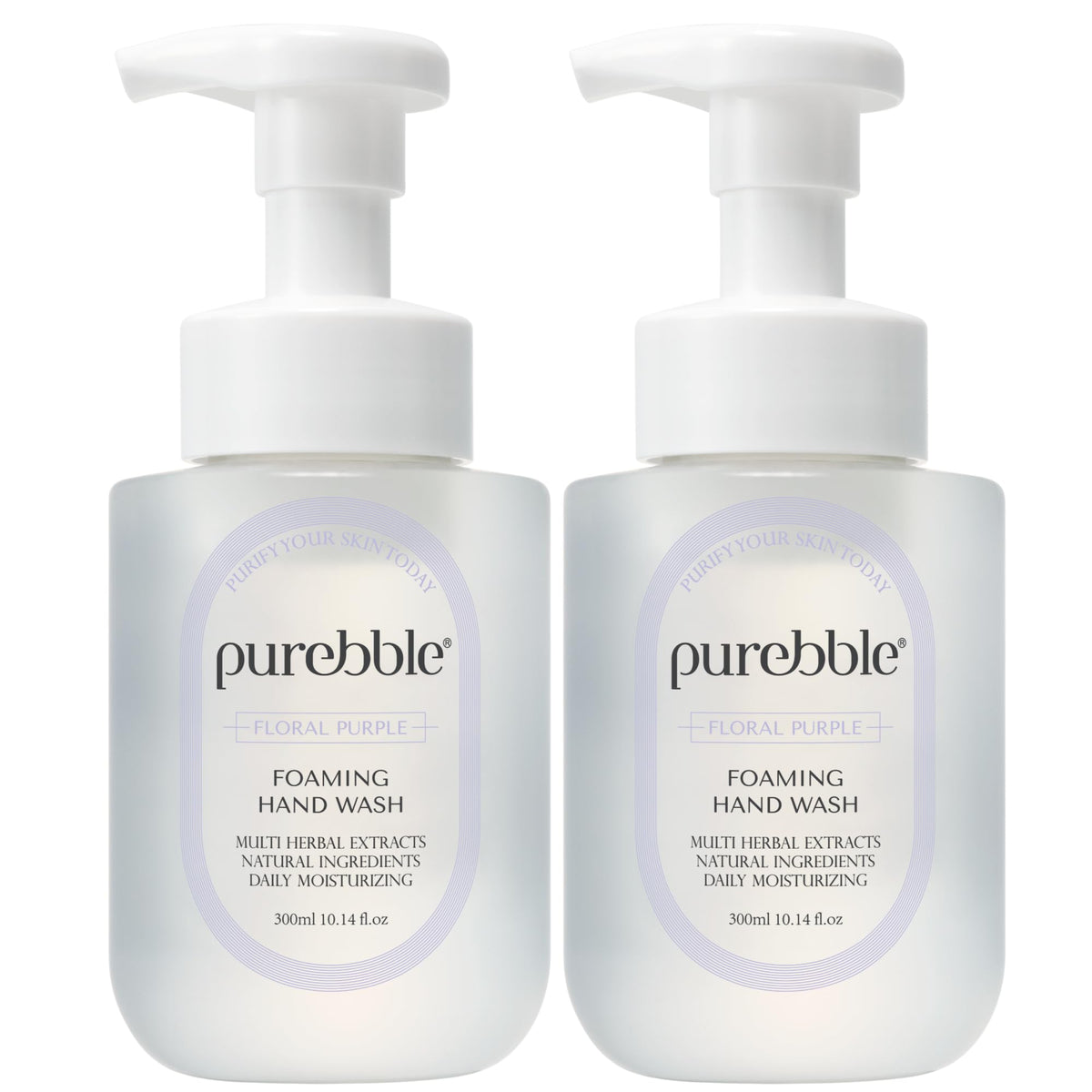 PUREBBLE Floral Purple hand wash bottle with luxurious foaming action for kitchens.