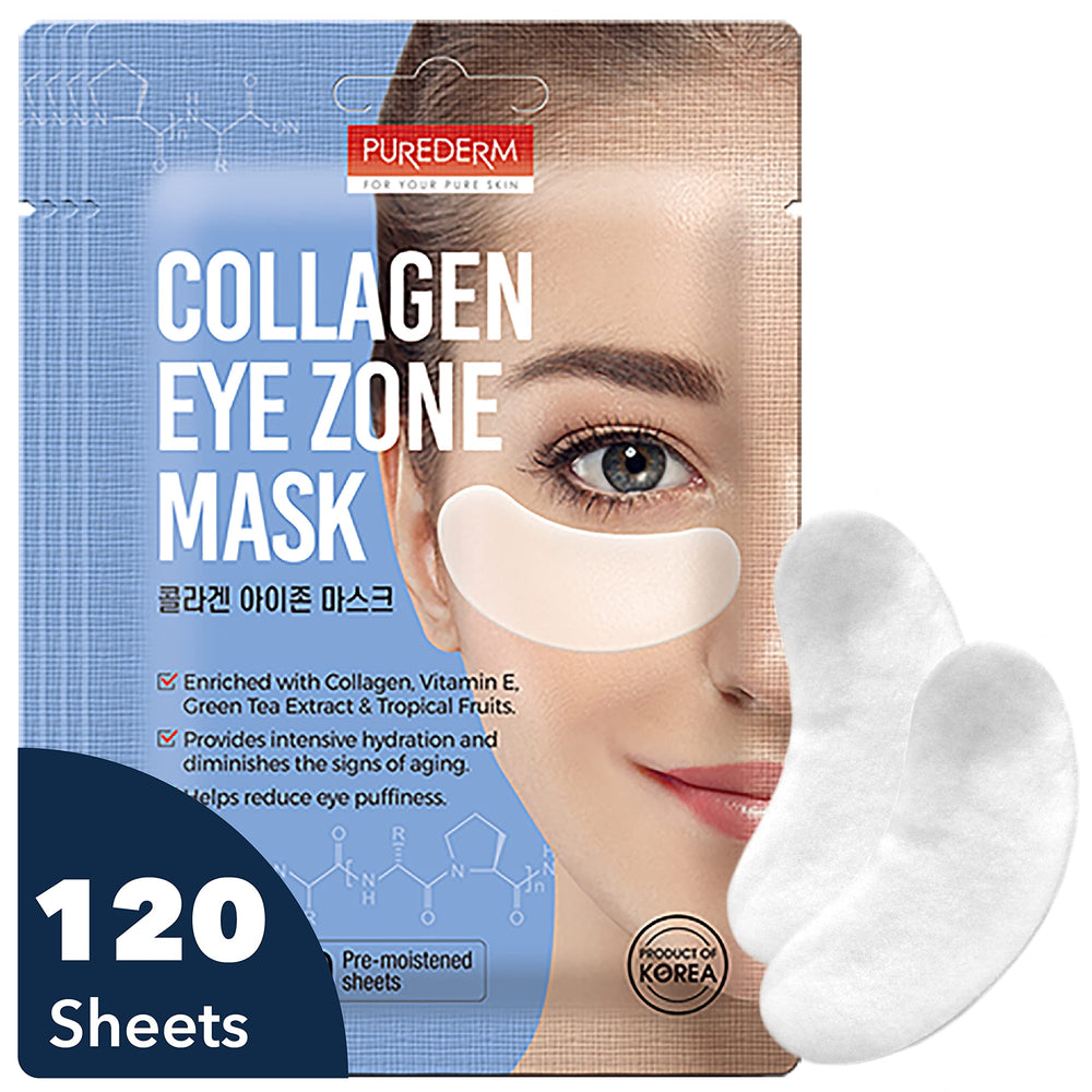 Purederm Deluxe collagen eye mask package front view for refreshed under-eye skin.