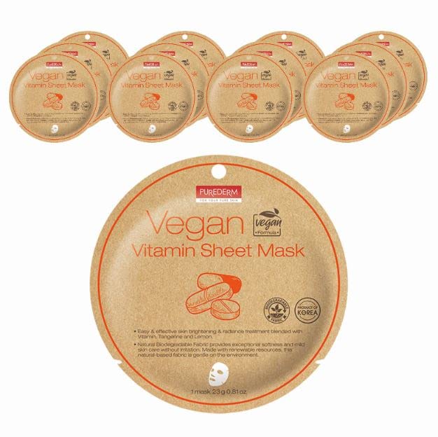 Purederm vegan vitamin sheet mask packaging for easy brightening care