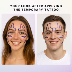 PUREHAIR cosplay tattoo on arm demonstrates bold design suitable for stage performances.