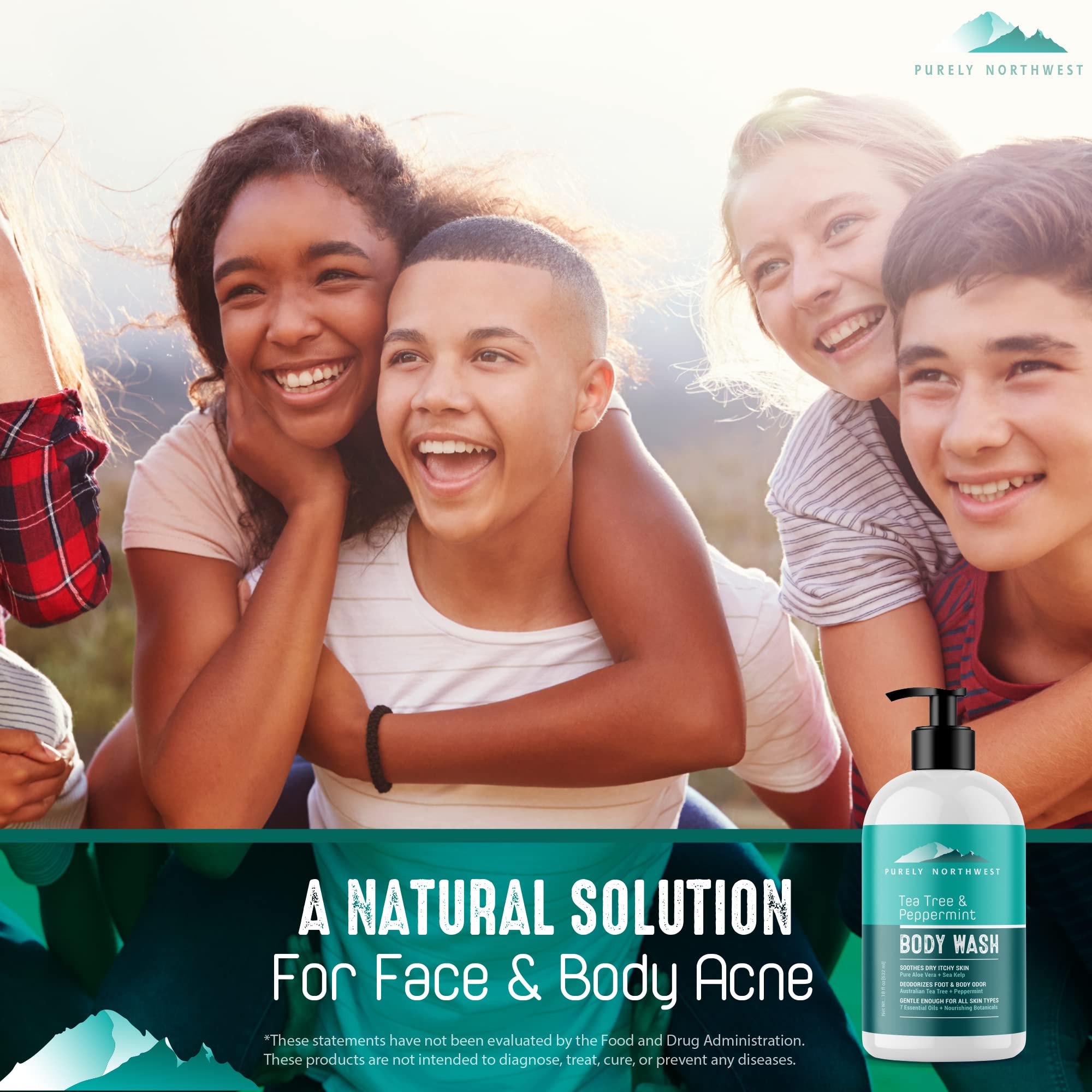 Purely Northwest Tea Tree Body Wash features natural oils with refreshing peppermint and eucalyptus aroma.
