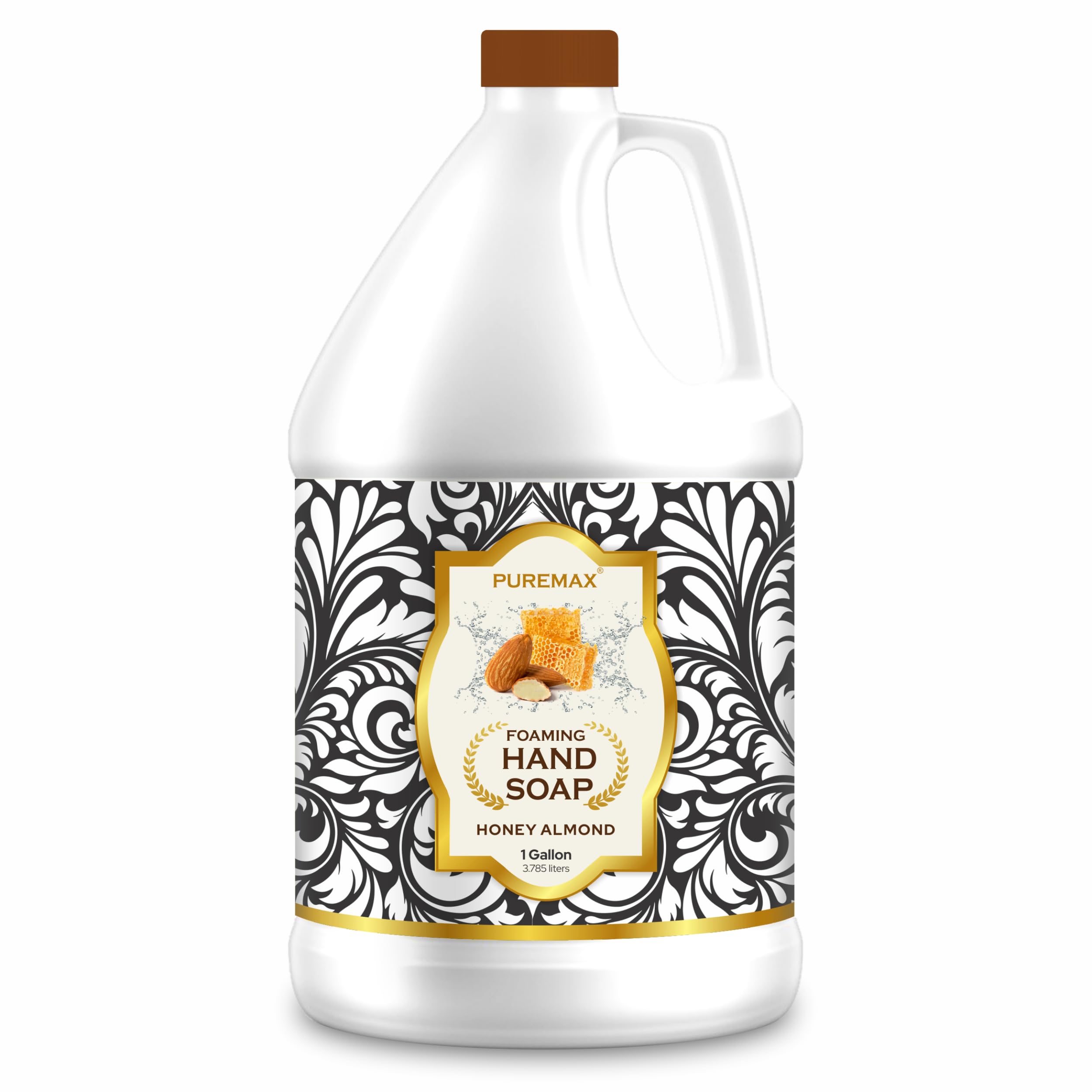 Puremax Honey Almond foaming hand soap with pump delivers rich, gentle cleansing.