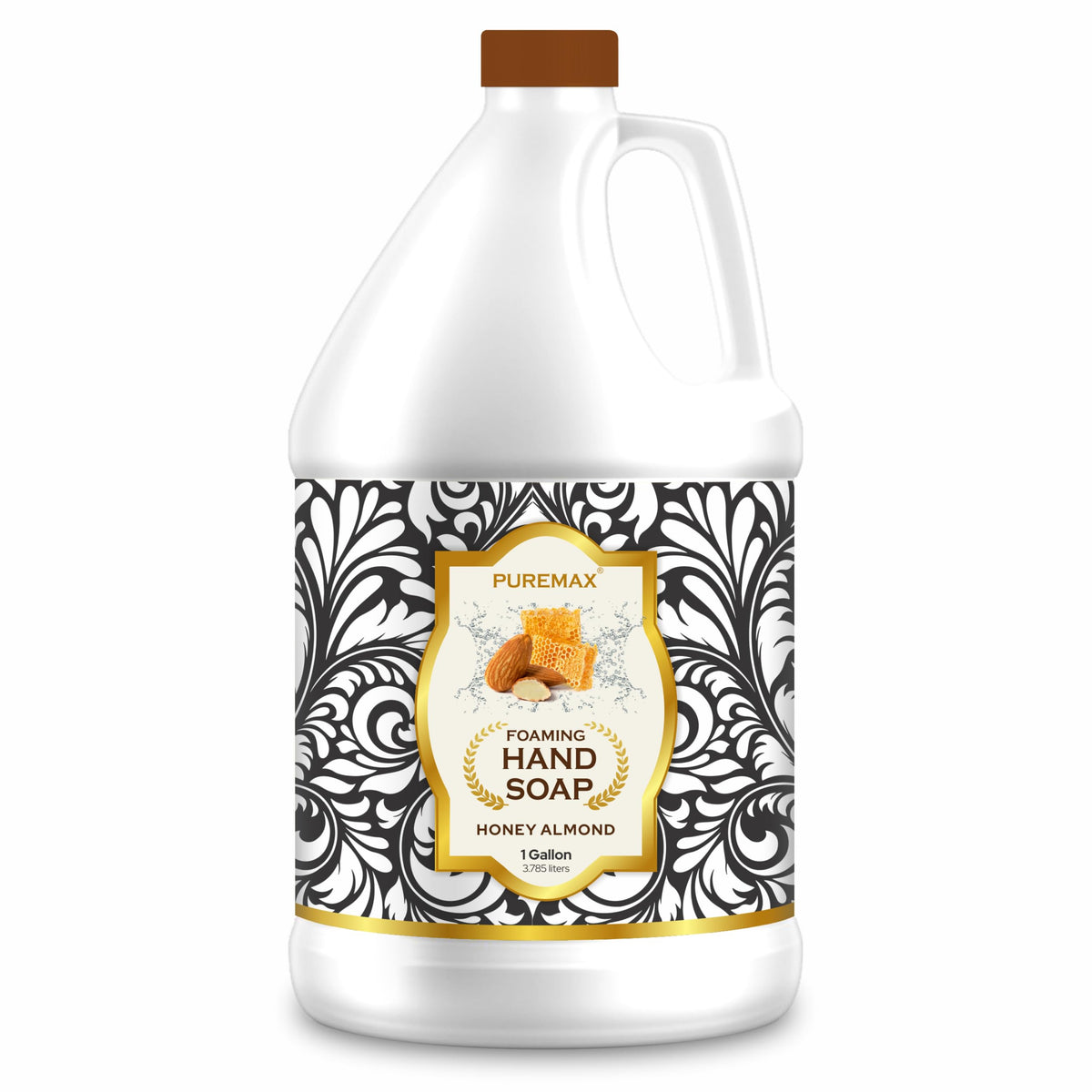 Puremax Honey Almond foaming hand soap with pump delivers rich, gentle cleansing.