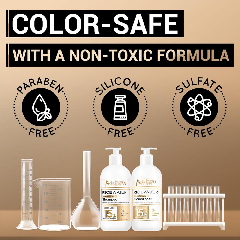PureRootss vegan-sulfate-free label signals daily, chemical-free protection for hair.