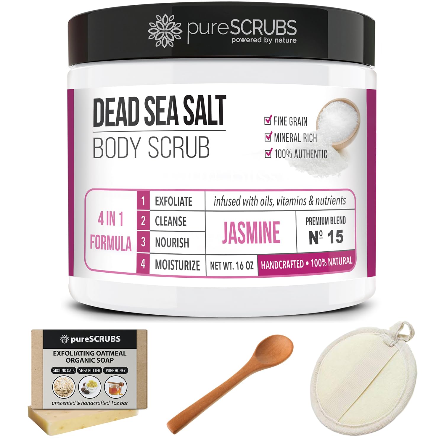 pureSCRUBS Jasmine scented scrub in tub for spa like routine