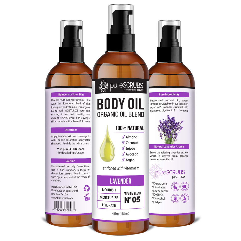 PureSCRUBS lavender aroma massage action highlights soothing scent during application.