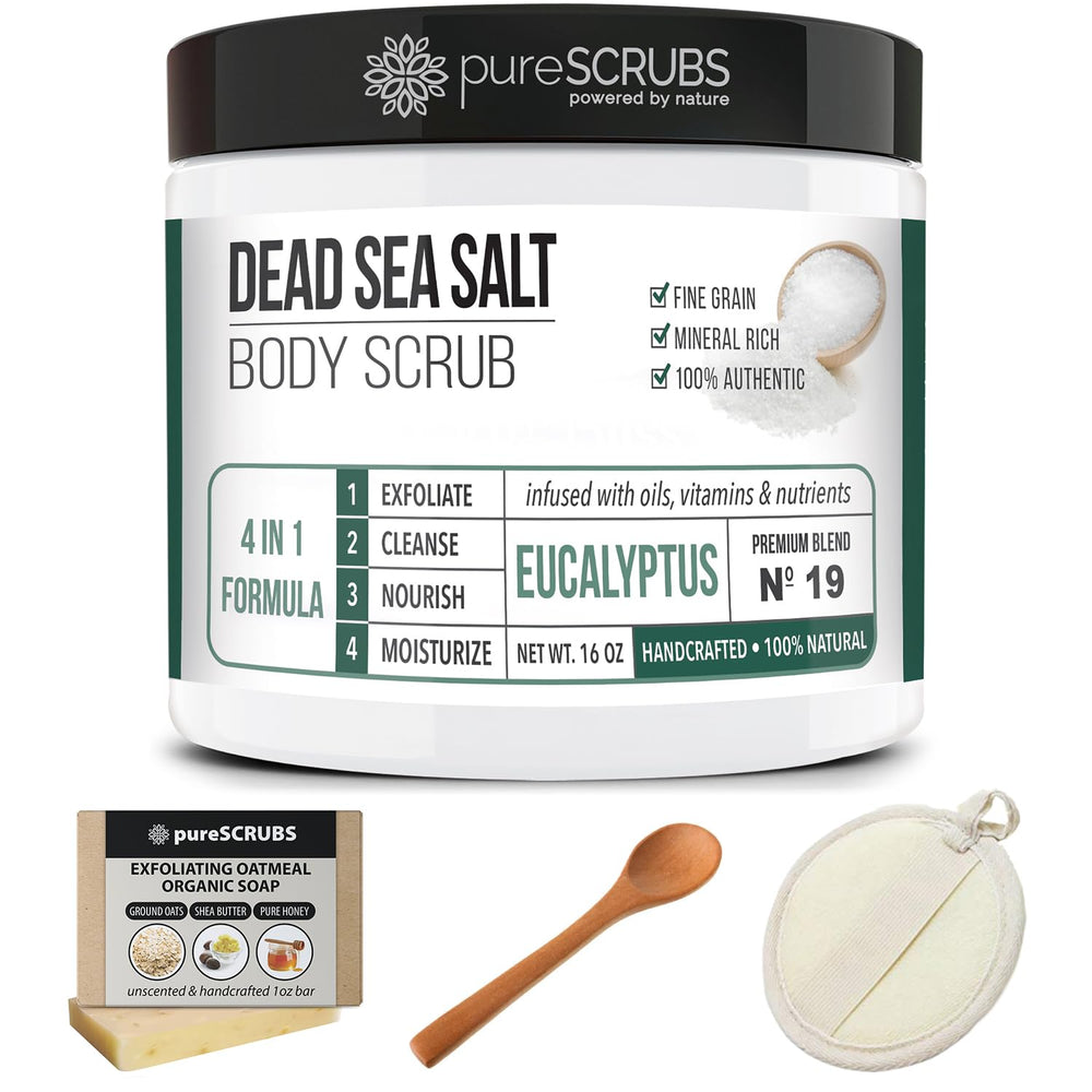 PureSCRUBS gift-ready packaging signals premium natural skincare.
