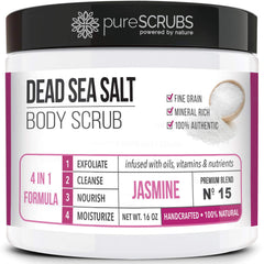 pureSCRUBS Jasmine scrub jar close-up shows smooth texture for radiant skin