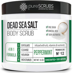 PureSCRUBS Peppermint Sea Salt Scrub in a large jar for smooth, radiant skin.